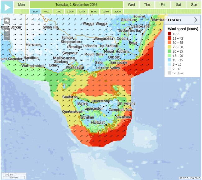 Strong winds are still expected for parts of Victoria overnight, but won’t be as intense as Sunday's wild weather. Picture: BOM