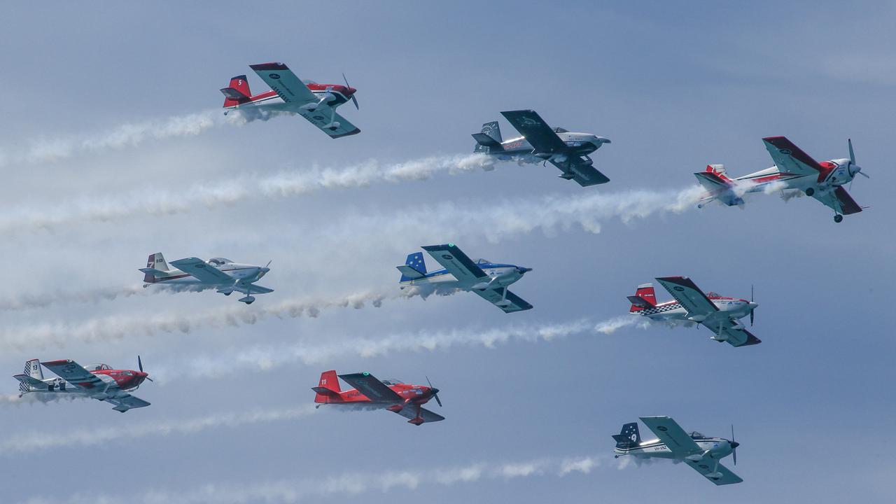 The Freedom Formation during the inaugural Pacific Air Show over Surfers Paradise. Picture: Glenn Campbell