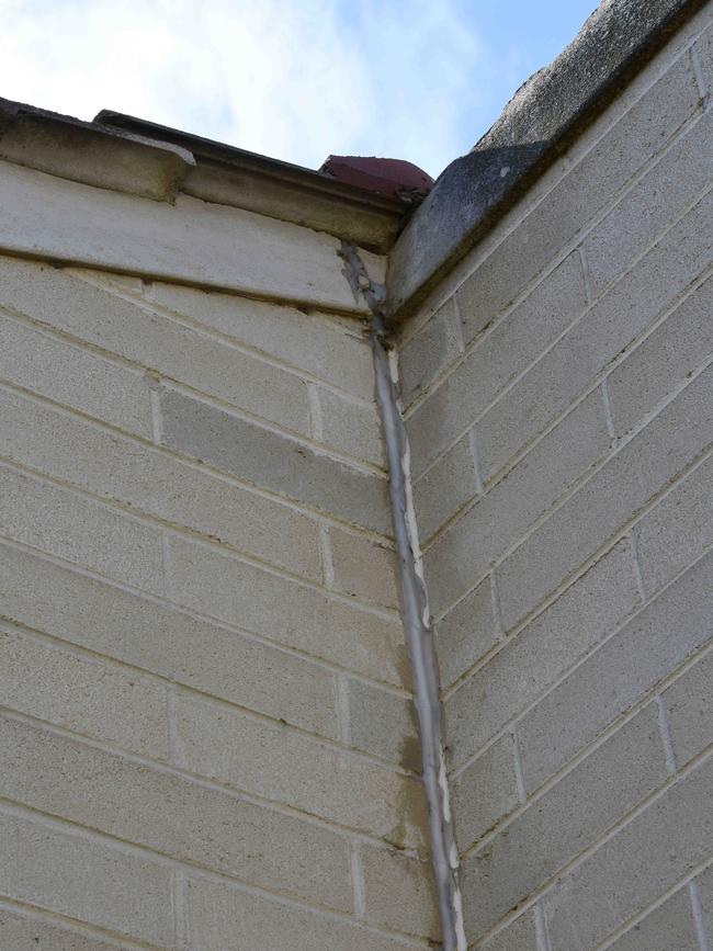 Silicone in a gap at Ms Newton’s home, which she says has been sinking. Picture: Bianca De Marchi