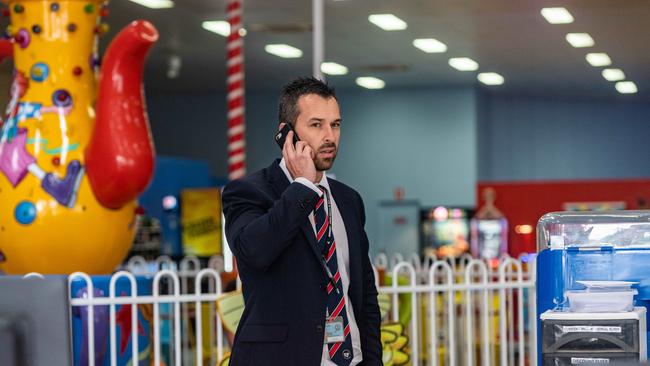 A detective inside the Lollipops play centre yesterday. Picture: Monique Harmer)