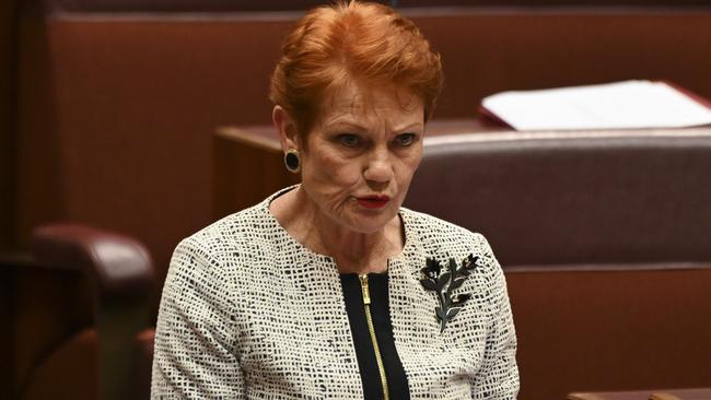 Ms Hanson has been revealed to have been the subject of alleged death threats after a man was arrested in Melbourne today. Picture: NCA NewsWire / Martin Ollman