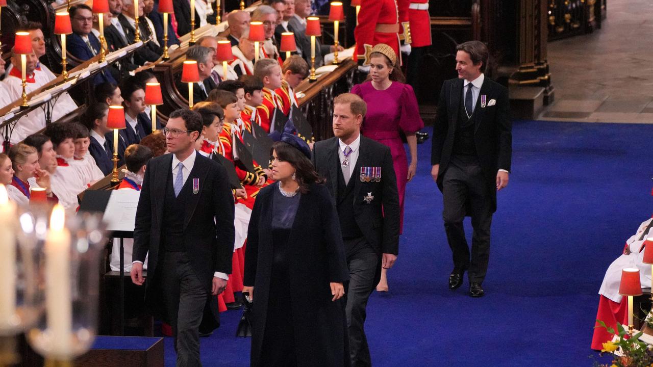 Princess Eugenie and Jack Brooksbank, Prince Harry, Princess Beatrice and Edoardo Mapelli Mozzi. Picture: Aaron Chown / POOL / AFP