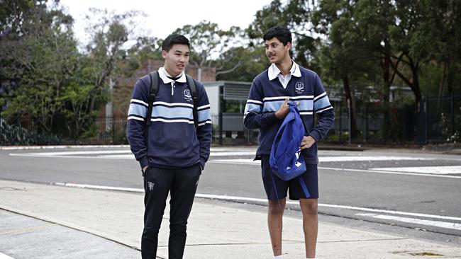 Legal Studies students Yuyin and Aryan who had to leave his HSC exam at Castle Hill High School after it had to be evacuated over email threats on the 27th of October. PICTURE: Adam Yip