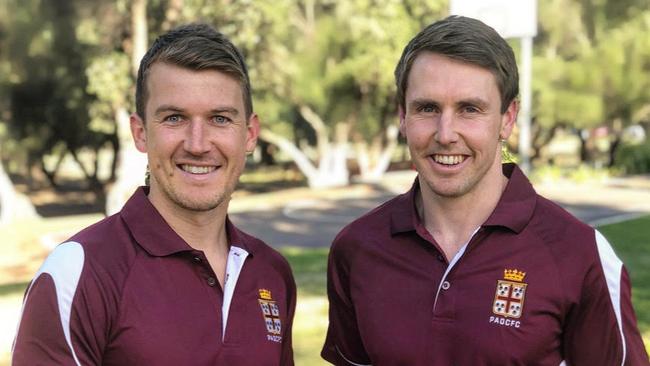 New Prince Alfred Old Collegians playing coach Craig Pitt (right) with former Melbourne and Port Adelaide player Jack Trengove (left), who will be Pitt's assistant next season. Picture: Prince Alfred Old Collegians Football Club