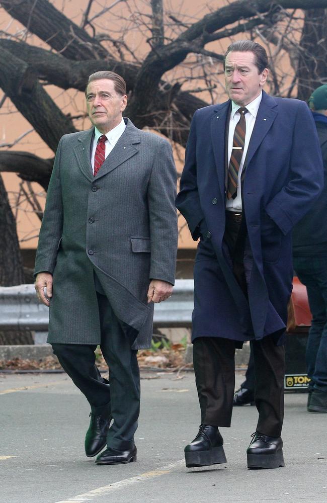 Robert De Niro and Al Pacino filming Martin Scorsese's mob drama, The Irishman.