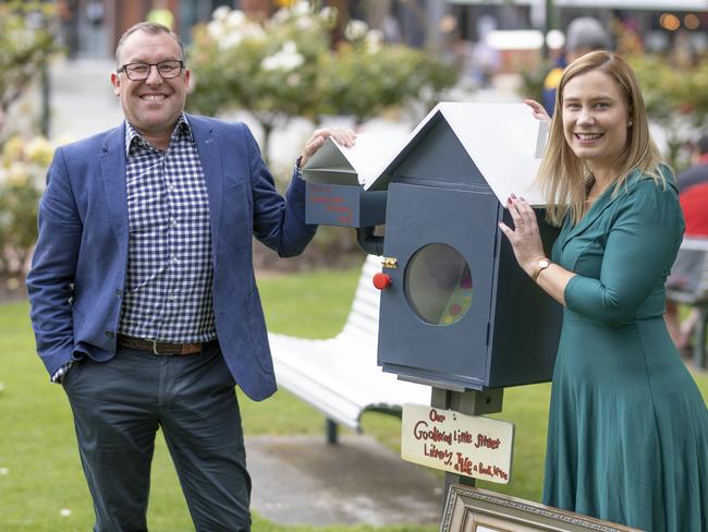 Glenorchy Mayor Kristie Johnston and Relationships Australia Tasmania CEO Mat Rowell at Neighborhood Day Launch. Picture: LUKE BOWDEN