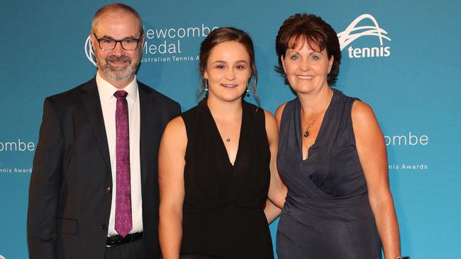 Ash Barty with her parents Robert and Josie at the Newcombe Medal awards night.