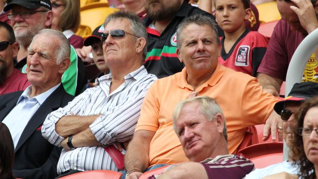 Kerry Boustead sitting in the stands with Norm Provan and Tony Durkin.