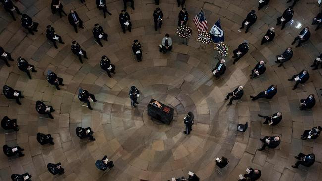 Senate Majority Leader Charles Schumer delivers remarks during a Congressional tribute to the late Capitol Police officer Brian Sicknick who lies in honour in the Rotunda of the US Capitol building. Picture: AFP.