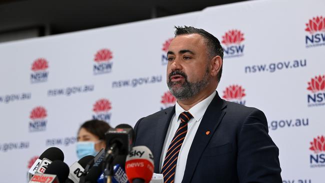 NSW Deputy Premier John Barilaro announces the state has recorded 1,405 new locally transmitted coronavirus cases overnight. Picture: Bianca De Marchi