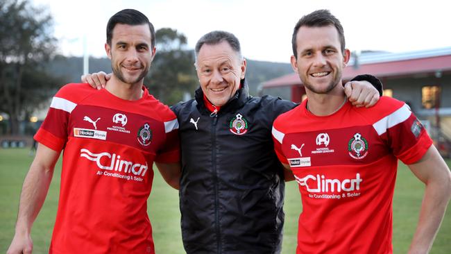 Alex Mullen (L) with his brother Matt and uncle/former Campbelltown City coach Joe Mullen. Picture: Dean Martin