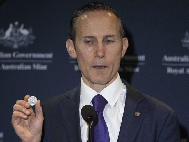 CANBERRA, AUSTRALIA - NewsWire Photos SEPTEMBER 13, 2022:The Assistant Minister for Competition, Charities, and Treasury, Dr Andrew Leigh, spoke to media at a press conference at the Mint, on future arrangements for Australian coins following the passing of Her Majesty Queen Elizabeth II.Picture: NCA NewsWire / Gary Ramage