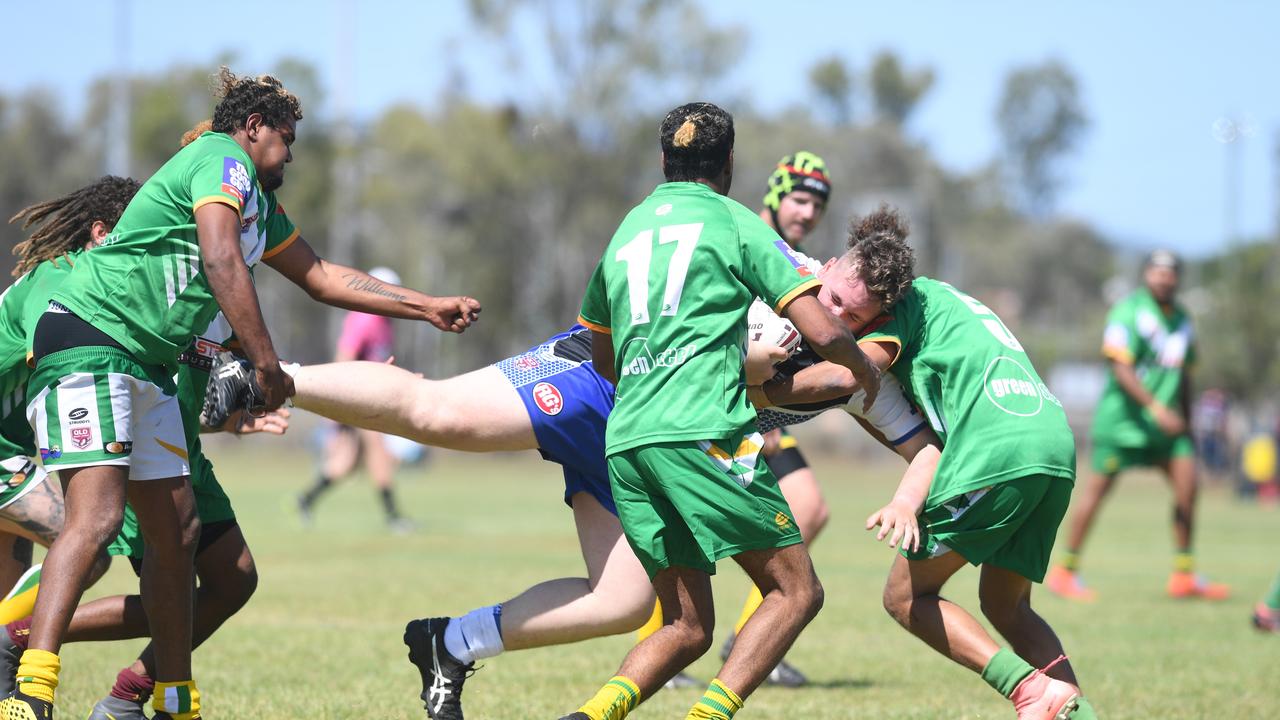 RUGBY LEAGUE - A DAY AT THE PARK: Gladstone Valley's Brenton Palmer gets tackled