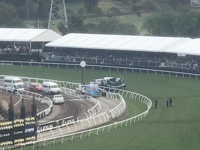 Tarps are erected around The Cliffsofmoher on the track. Picture: Jase Kemp/Twitter