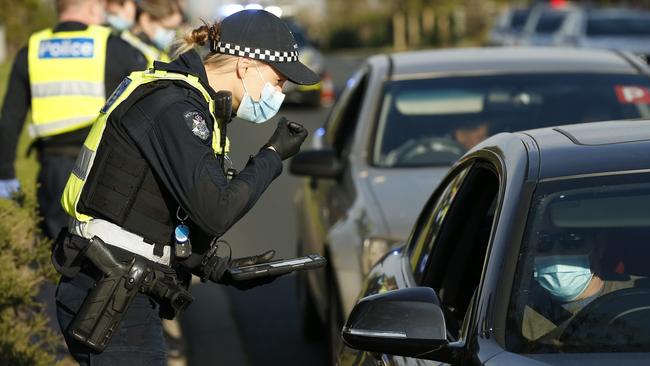 Victoria Police perform random checks in St Kilda. Picture: Getty