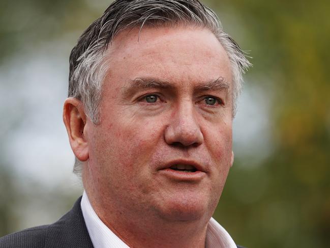 Collingwood Football Club President Eddie McGuire speaks during a media event at the MCG in Melbourne, Wednesday, May 8, 2019. AFL clubs Hawthorn and Collingwood have joined forces to create the 'Emergency Services Match' to help improve support and appreciation of Victoria's emergency workers. (AAP Image/Stefan Postles) NO ARCHIVING