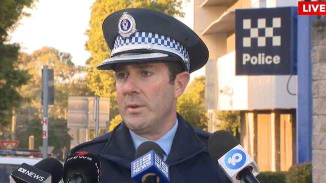 Auburn Police Area Commander Simon Glasser addresses the media. Picture: NSW Police