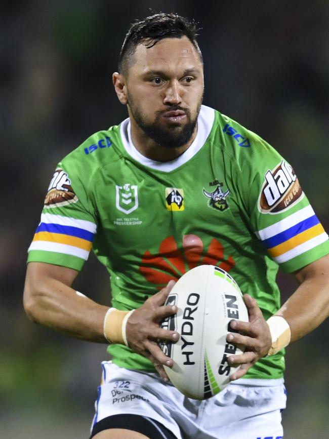 Ayoub client Jordan Rapana in action for the Raiders last week. Picture: AAP/Lukas Coch