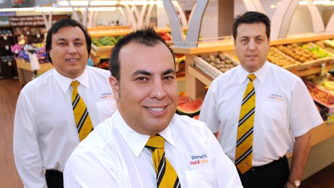 Romeo's Retail Group's Joseph Romeo with parents Antonio and Elisabeth Romeo and brothers Anthony and Paul at their North Adelaide Foodland supermarket.