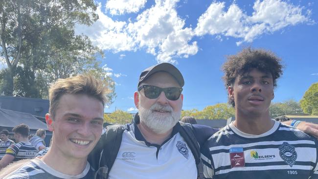 Brothers Colts 1 coach Greg Beaver with players Will Cartwright (left) and Kadin Pritchard (right).