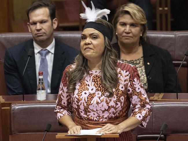 Senator Jacinta Price during her passionate maiden speech in the Senate Chamber in Parliament House. Picture: NCA NewsWire / Gary Ramage