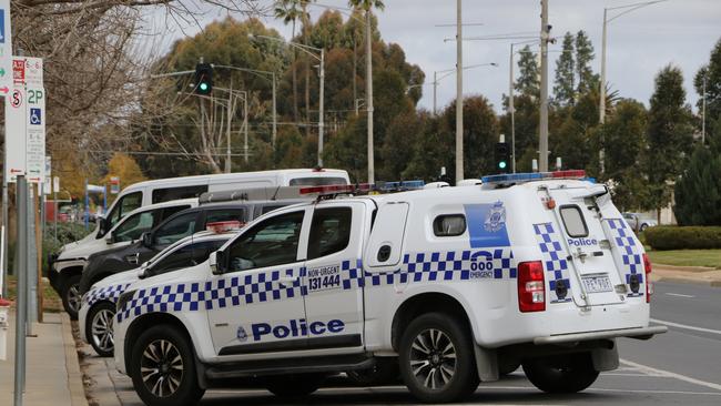 Police vehicles outside Mildura police station. Picture: Glenn Milne