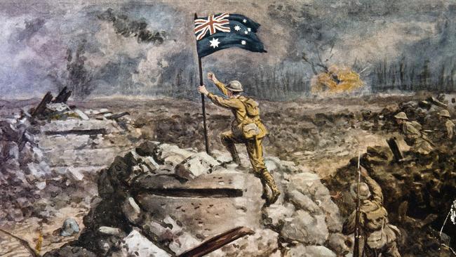 The scene of the battlefield in Belgium in 1917 is portrayed on a colour postcard. Picture: Australian War Memorial