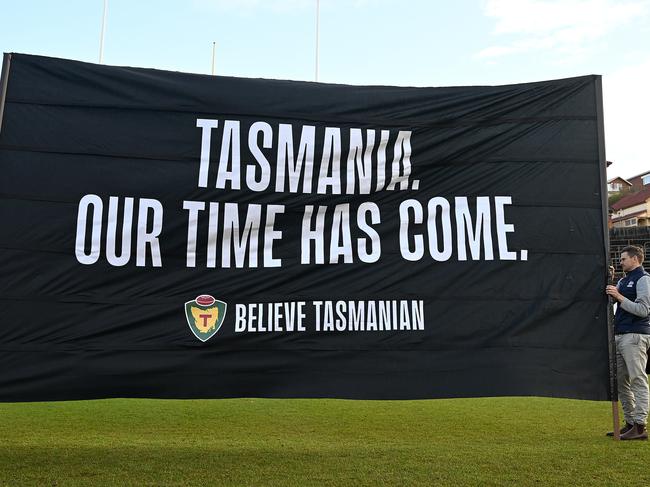 A banner at the AFL’s AFL team announcement. Picture: Steve Bell/Getty Images