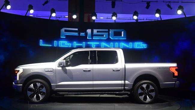 Another angle of the F-150 Lightning from Ford, a key part of the brand’s EV strategy. (Photo by Frederic J. BROWN / AFP)