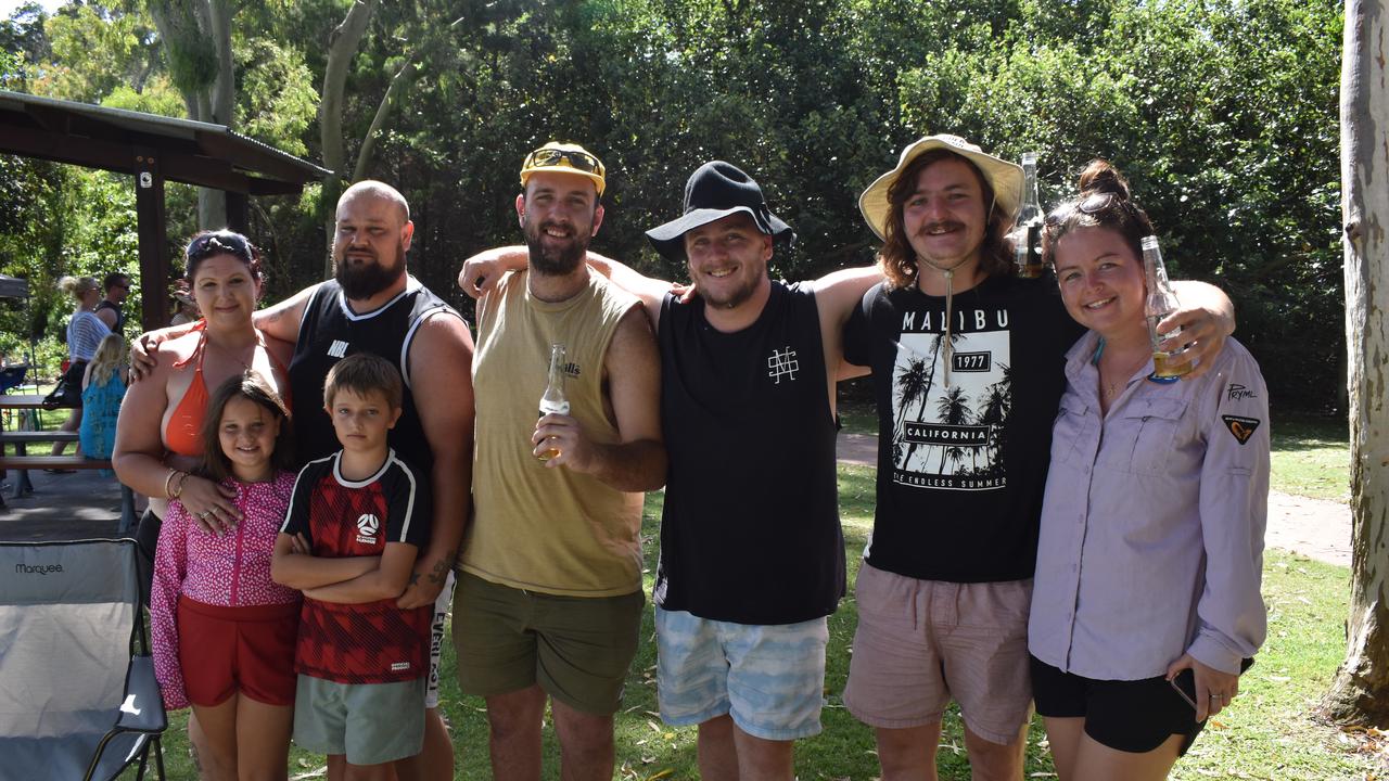 (L) Krystal and Shannon Monro with their children Maliki and Shikaya enjoy Australia Day 2021 with Shannon Ryan, Jesse Robertson, Courtney Larsen and Laikyn Jung. Photo: Stuart Fast