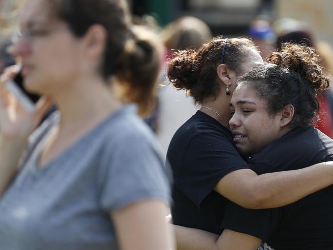 Santa Fe High School junior Guadalupe Sanchez, 16, cries in the arms of her mother, Elida Sanchez, after the shooting. Picture: Michael Ciaglo/Houston Chronicle via AP