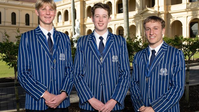 St Joseph's Nudgee College leadership team, Harrison Palethorpe, Jacob Gillam and Ethan McNamara. Picture: Brody Grogan