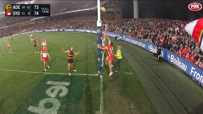 Gillon McLachlan admitted if the decision had been reviewed, Ben Keays would have been awarded a goal. Picture: Fox Sports