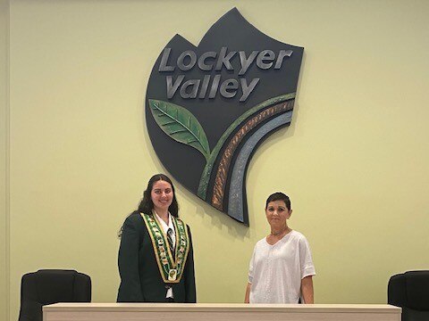 Lockyer Valley Regional Council mayor Tanya Milligan with Lockyer District State High School year 11 student Cindy Storey.