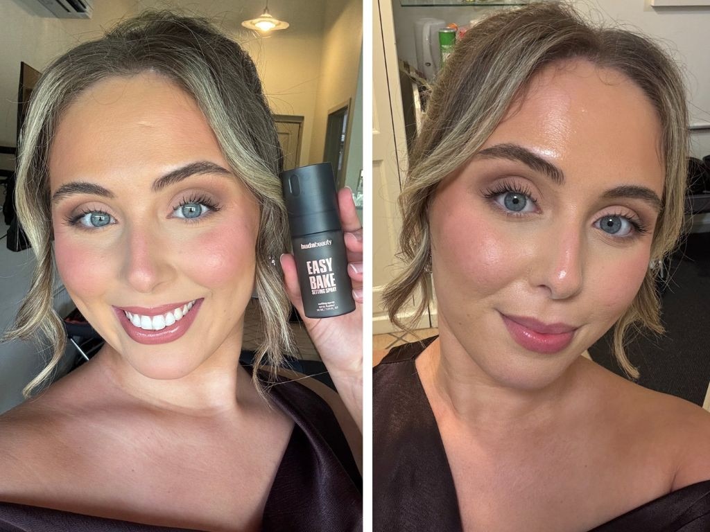 The Huda Beauty Easy Bake Setting Spray is my secret to make up lasting over 12 hours. Picture: Marina Tatas