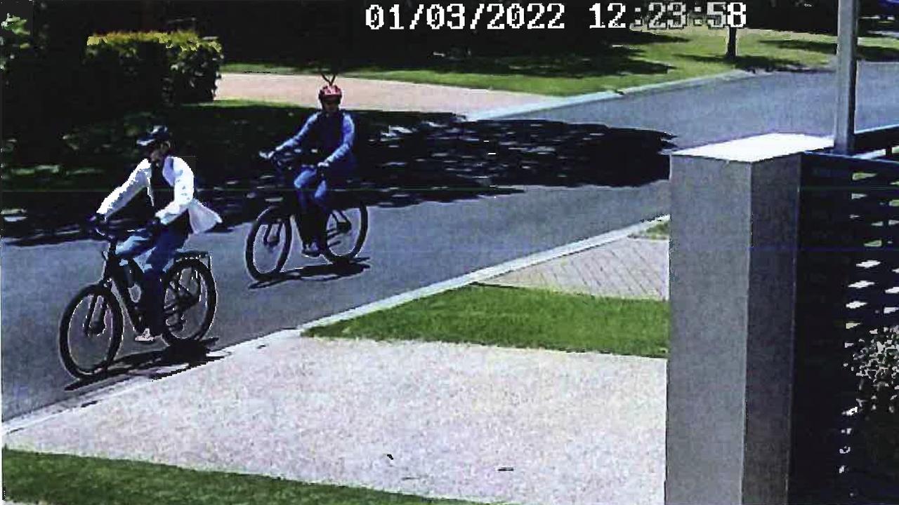 Zachary Struhs (red helmet) is seen going for a bike ride with a man who appears to be Sebastian Stevens (white shirt) on the day Elizabeth’s insulin was completely withdrawn by her father. Picture: Supplied