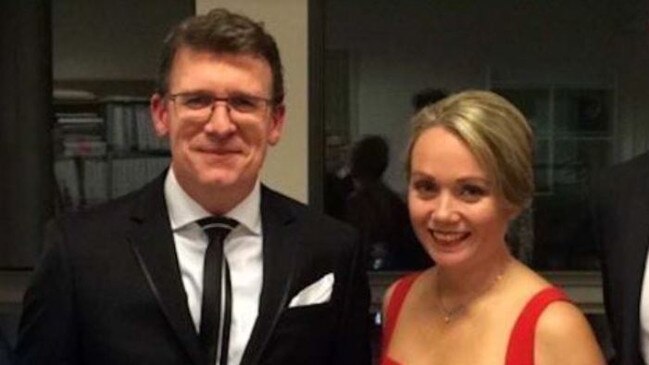 Alan Tudge arrives at the 2017 Midwinter Ball in the company of staffer Rachelle Miller. Picture: ABC/Four Corners