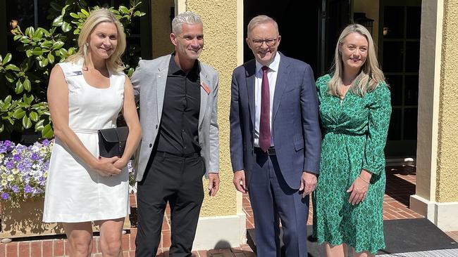 The PM and his partner Jodie Haydon were also pictured with Australian of the Year nominee Craig Foster. Picture: NCA NewsWire / Courtney Gould