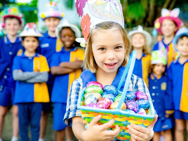 Linnea Ford at the Moorooka State School Easter Hat Parade, Thursday, April 4, 2019 (AAP Image/Richard Walker)