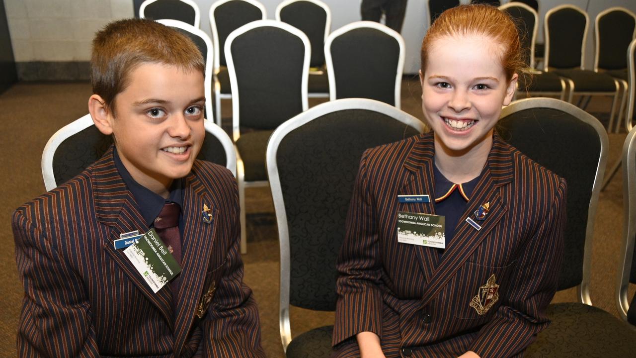 Daniel Beit and Bethany Wall from Toowoomba Anglican School at the Toowoomba regional mayor and councillor’s primary school captains and leaders morning tea at the Highfields Cultural Centre. Picture: Bev Lacey