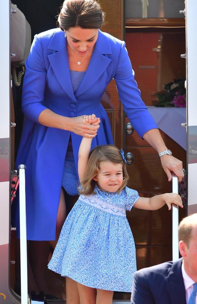 Princess Charlotte was Kate’s mini me in Berlin. Picture: Getty Images