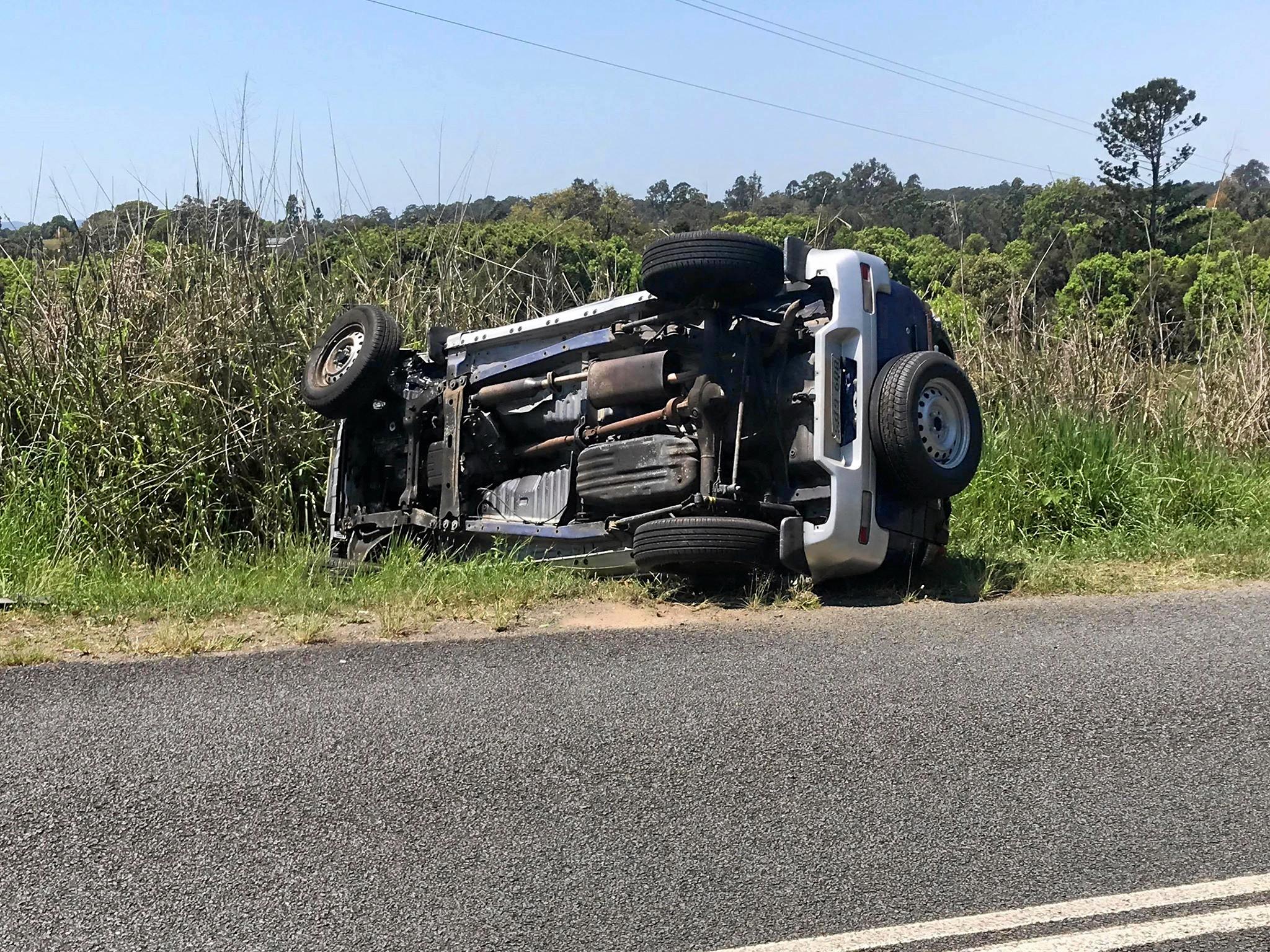 A single vehicle rollover at Veteran left the sole occupant suffering from minor injuries. Picture: Troy Jegers