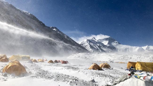 Bitterly cold wind racing through Base Camp.