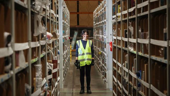 Ru'a Abed at the Amazon centre Moorebank, New South Wales. Amazon opened local fulfilment centres in Australia following its December 2017 launch. Picture: AAP IMAGE / Carmela Roche