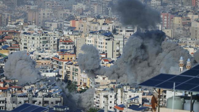 Smoke rising over Beirut’s southern suburbs in November following an Israeli air strike. Picture: AFP