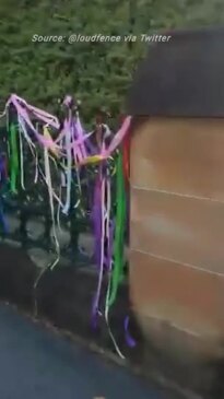 Protest ribbons tied to railings of Sydney cathedral ahead of Pell funeral