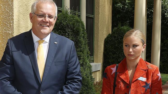 The now-viral photo where Ms Tame gave Scott Morrison the side-eye. Picture: NCA NewsWire / Gary Ramage