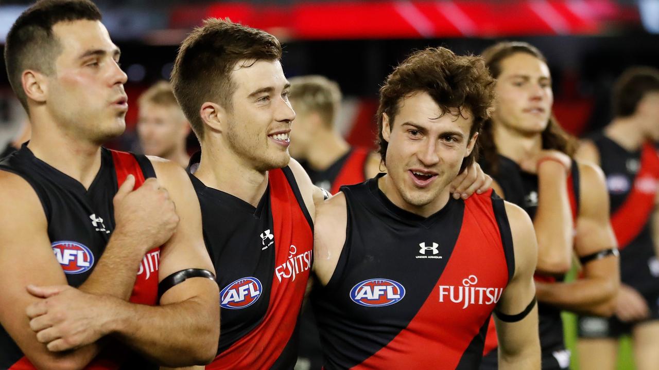 Zach Merrett (centre) has been named Essendon captain while Andrew McGrath (right) has been appointed his deputy. Picture: Michael Wilson/Getty Images