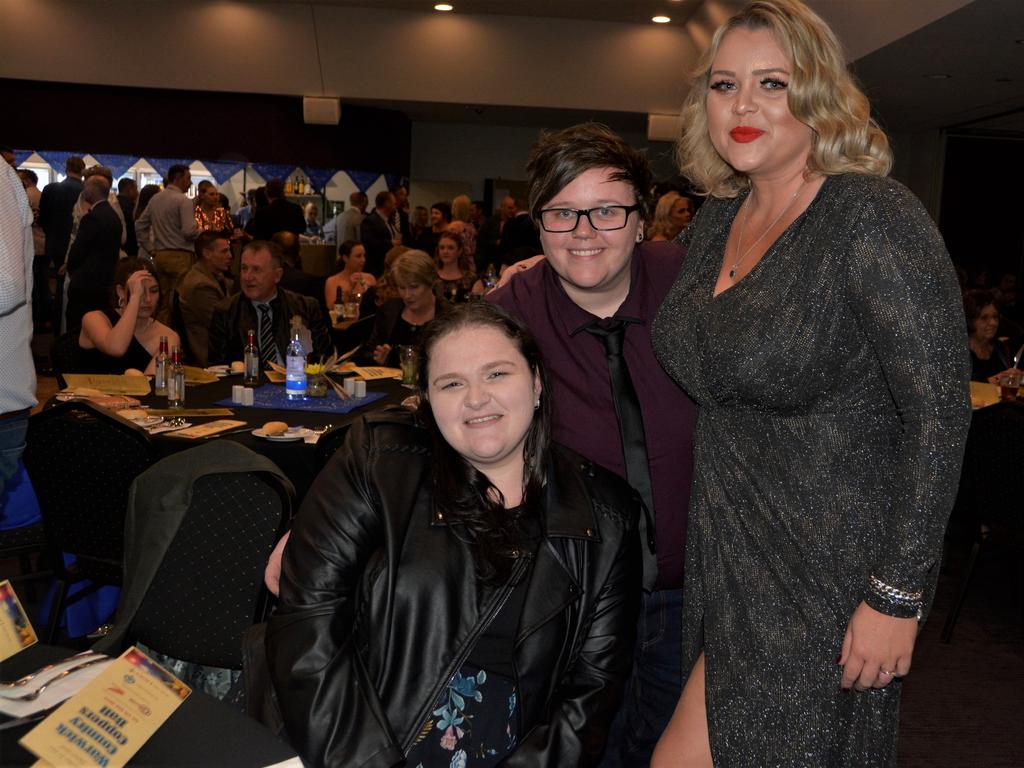 Ashlee (L), Sarah and Emma (R) glittering at Warwick's Coppers Ball charity event on Saturday night.