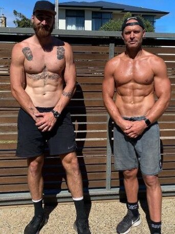 A very fit-looking Charlie Dixon (left) and Chad Cornes.